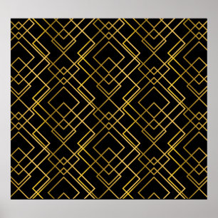 Golden geometric, seamless rhombus pattern. poster