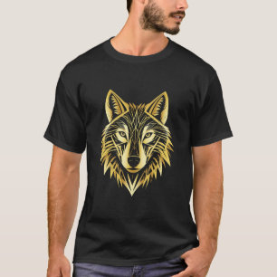 Golden Geometric Wolf Illustration T-Shirt