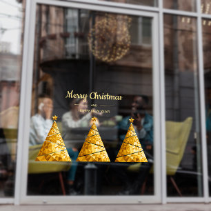 Golden Geometry Christmas Trees Business Holiday Window Cling