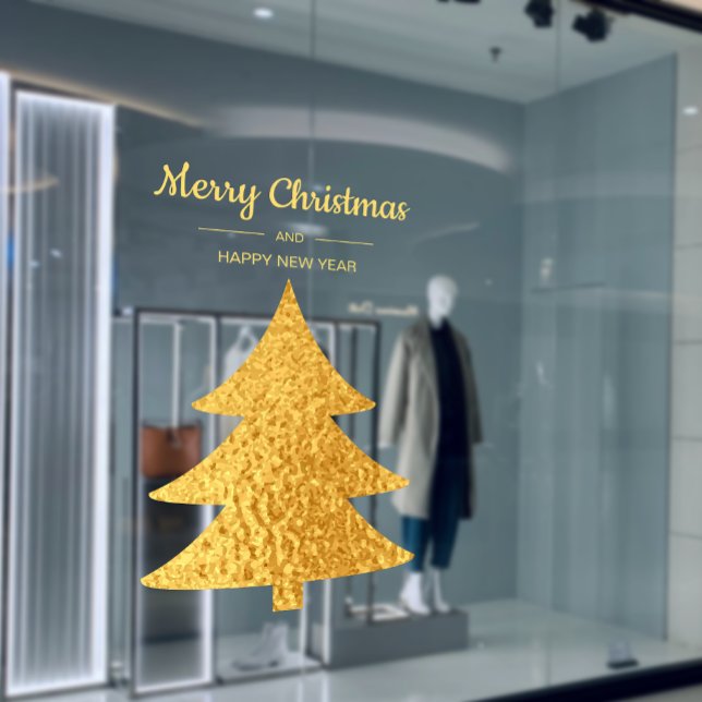 Golden Geometry Christmas Trees Business Holiday Window Cling (Golden Geometry Christmas Trees Retail Storefront Holiday Window Cling)