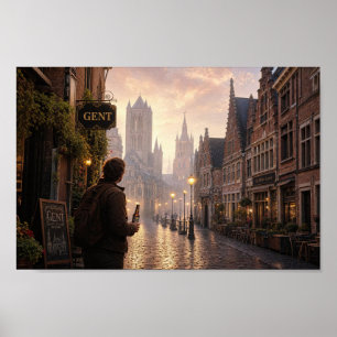 Golden Ghent Cobblestone Reverie Poster