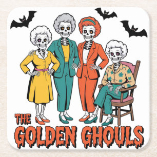 Golden Ghouls Girls' Halloween Square Paper Coaster