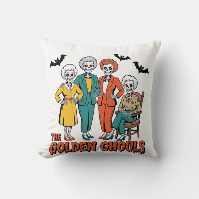 Golden Ghouls Girls' Halloween Throw Pillow (Front)