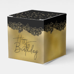 Golden gift box with full-blooded flower
