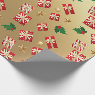 Golden Gift Paper with Christmas Gifts