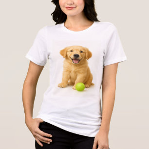 Golden Giggles – Retriever Pup & Lime Green Ball Tri-Blend Shirt