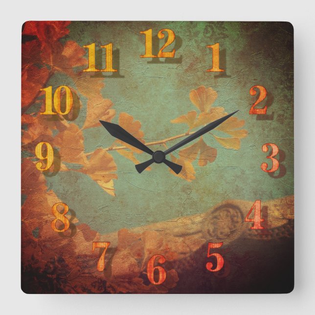 Golden gingko tree square wall clock (Front)