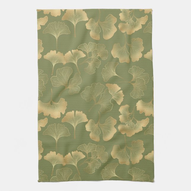 Golden Ginkgo Autumn Pattern Kitchen Towel (Vertical)