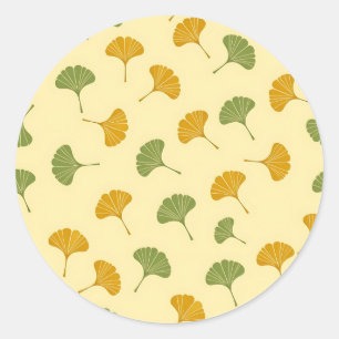 Golden Ginkgo Biloba Leaf Pattern Earthy Classic Round Sticker