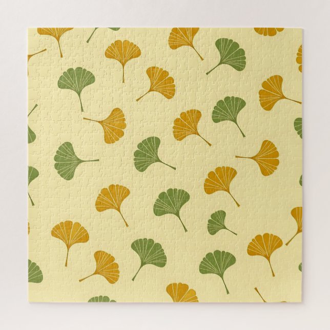 Golden Ginkgo Biloba Leaf Pattern Earthy  Jigsaw Puzzle (Vertical)