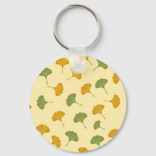 Golden Ginkgo Biloba Leaf Pattern Earthy Keychain