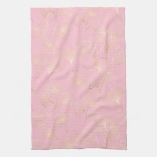 Golden Ginkgo Botanical Blush Nature Pattern Kitchen Towel