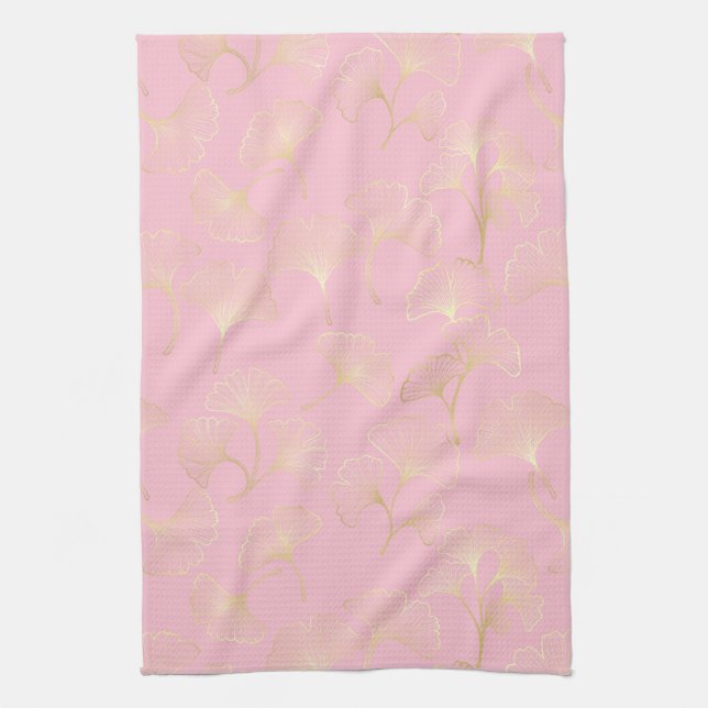 Golden Ginkgo Botanical Blush Nature Pattern Kitchen Towel (Vertical)