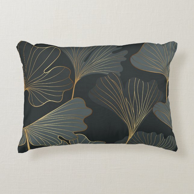 Golden Ginkgo: Luxurious Floral Deco. Accent Pillow (Front)