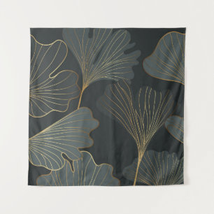 Golden Ginkgo: Luxurious Floral Deco. Tapestry