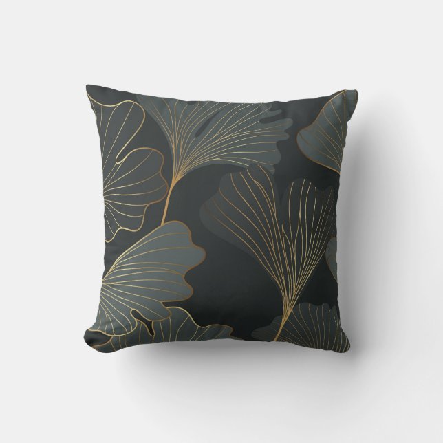 Golden Ginkgo: Luxurious Floral Deco. Throw Pillow (Front)