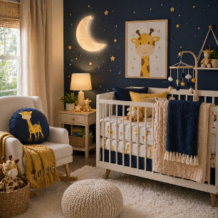 Golden Giraffe on Midnight Navy  Round Pillow