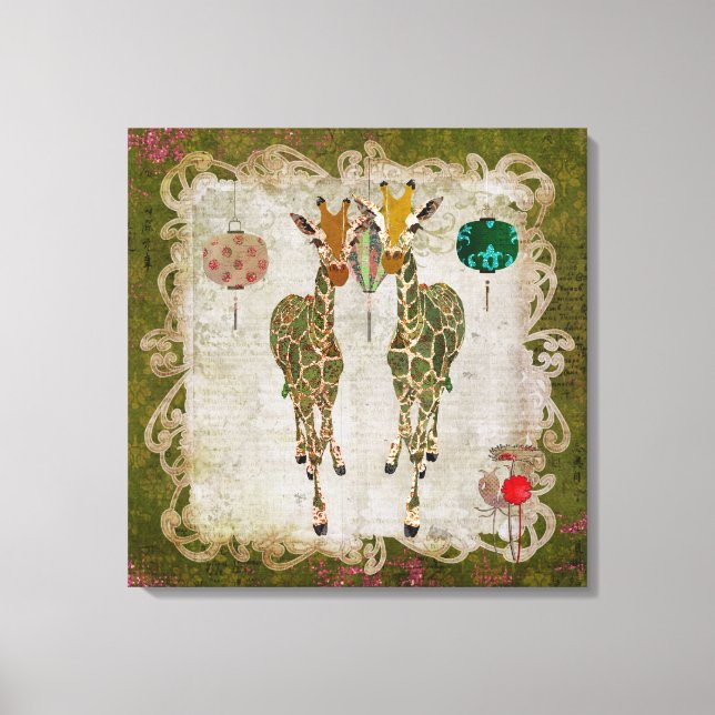 Golden Giraffes Olive Twilight Canvas (Front)