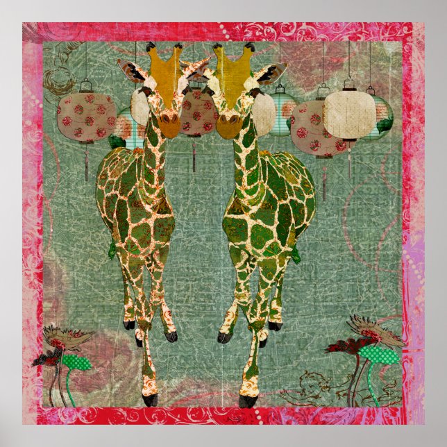 Golden Giraffes Pink Twilight  Art Poster (Front)