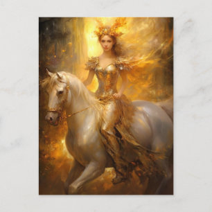 Golden Girl And Horse Fantasy Art Postcard
