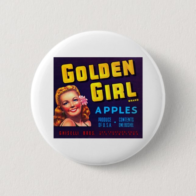 Golden Girl Apples 2 Inch Round Button (Front)