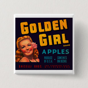 Golden Girl Apples 2 Inch Square Button