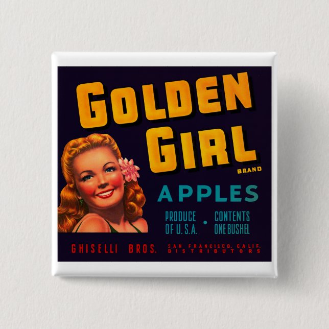 Golden Girl Apples 2 Inch Square Button (Front)