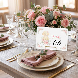 Golden Girl Baby Shower Retriever Puppy Floral Table Number
