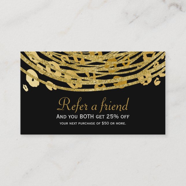 Golden Glam Cheetah Print Exotic Refer a Friend Referral Card (Front)