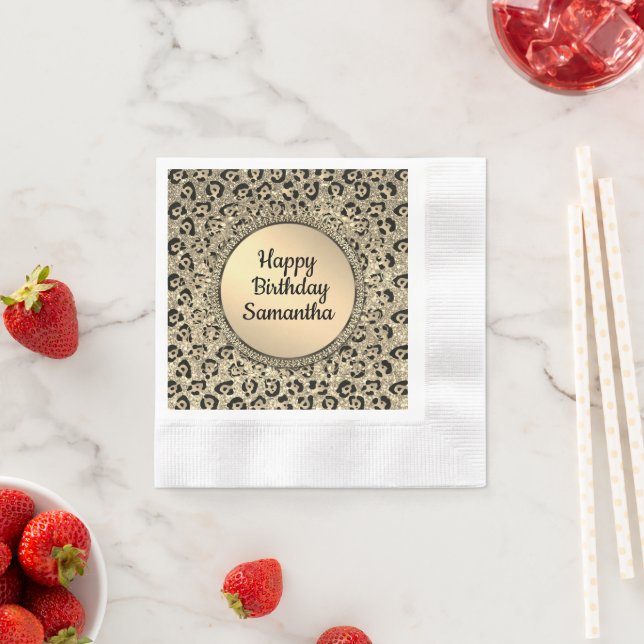 Golden Glam Leopard Print Birthday Napkin (Insitu)