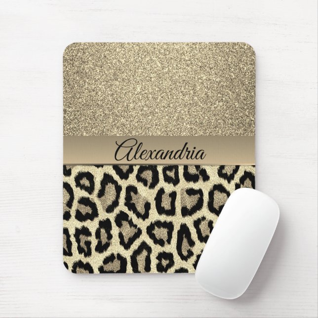 Golden Glam Leopard Print Mouse Pad (With Mouse)