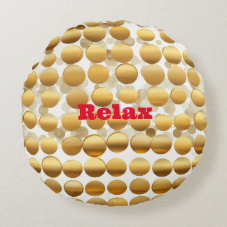 "Golden Gleam: Polka Dot Round Throw Pillow" Round Pillow