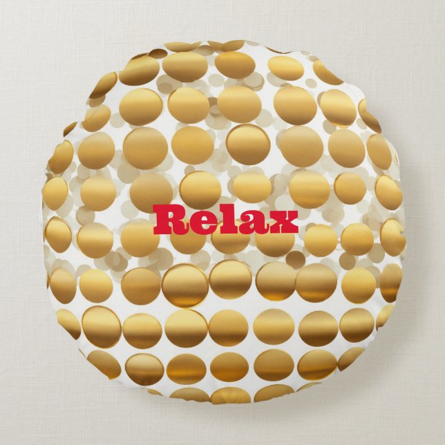 "Golden Gleam: Polka Dot Round Throw Pillow" Round Pillow (Front)