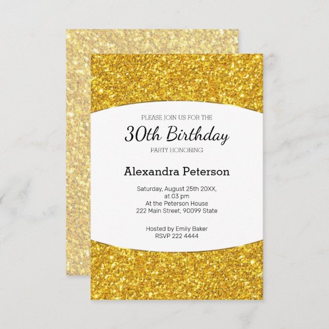 Golden Glitter 30th Birthday Invitation (Front/Back)