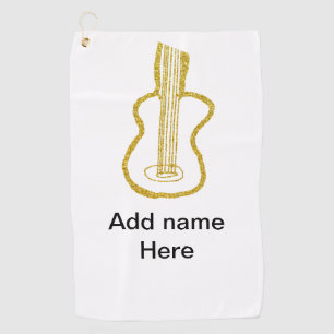 Golden glitter acoustic guitar add name doodle golf towel
