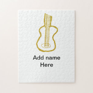 Golden glitter acoustic guitar add name doodle jigsaw puzzle