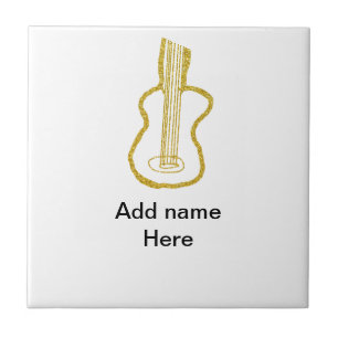 Golden glitter acoustic guitar add name doodle tile