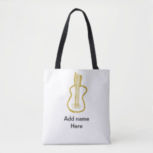 Golden glitter acoustic guitar add name doodle  tote bag