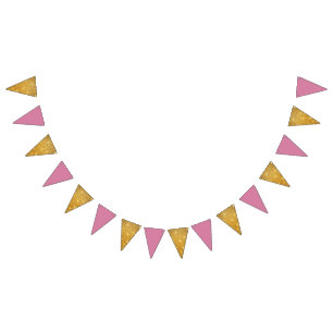 Golden Glitter And Pink Birthday Bunting Flags
