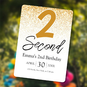 golden glitter baby 2nd birthday invitations card