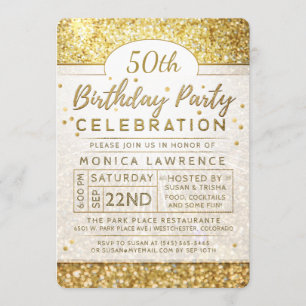 Golden Glitter Birthday Party Celebration Invite