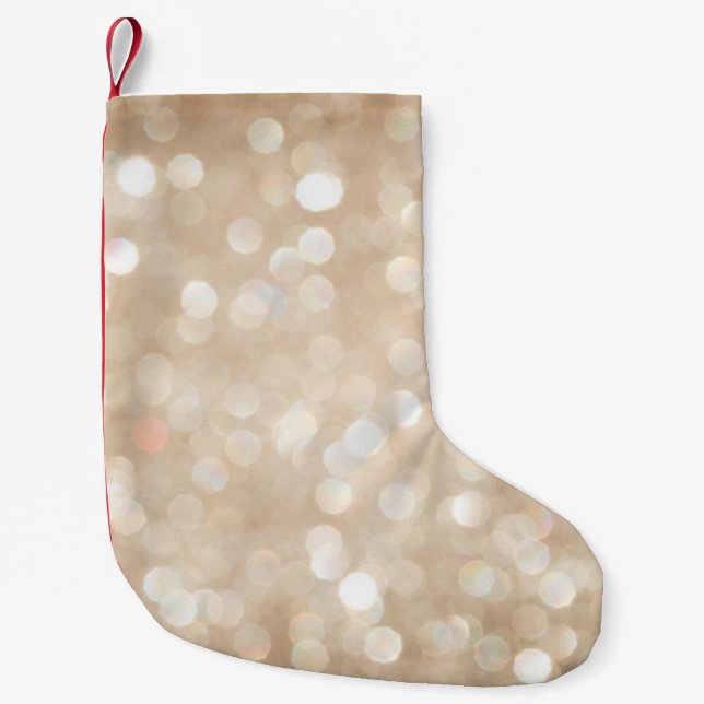 Golden glitter, blurred Christmas background. Small Christmas Stocking (Front)