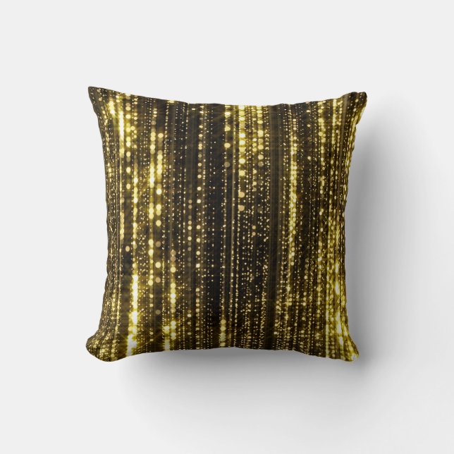 Golden Glitter: Bokeh Particles Background Throw Pillow (Front)