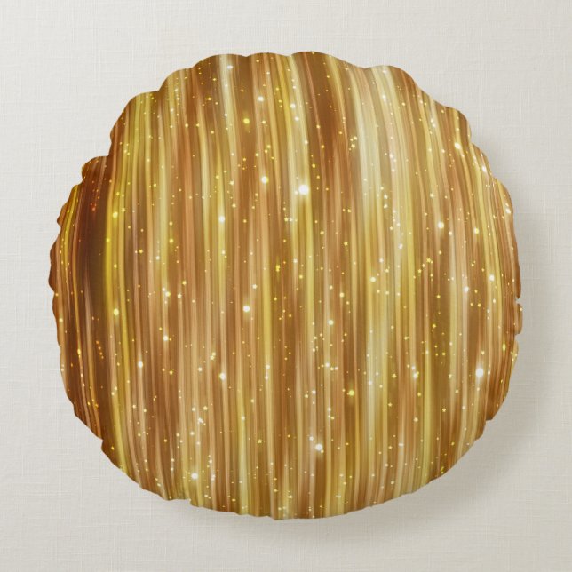 Golden Glitter: Bright Abstract Background. Round Pillow (Front)
