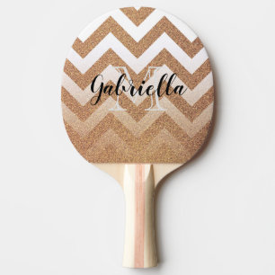 Golden Glitter Chevrons Ping Pong Paddle