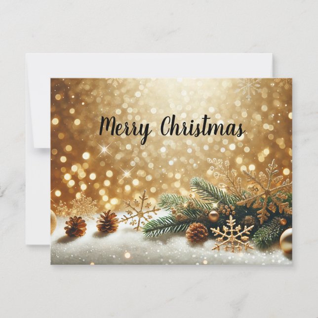 Golden Glitter Christmas Background with Copy Spac Holiday Card (Front)