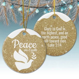 Golden Glitter Christmas Dove Peace Symbol ⛪️ 🎄 Ceramic Ornament