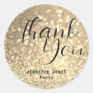 Golden Glitter Crystal Bokeh Thank You Shipping Classic Round Sticker