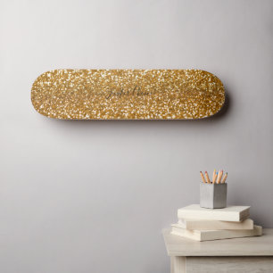 Golden Glitter Custom Name  Skateboard