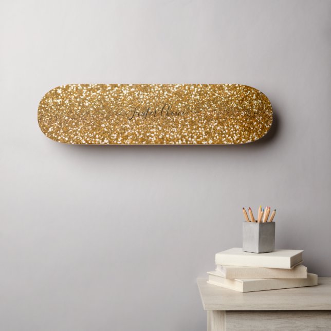 Golden Glitter Custom Name  Skateboard (Wall Art (Horz))
